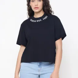 Guess Mid Organic Coloured Jet Black Solid Round Neck Regular Fit T-Shirt-image-20