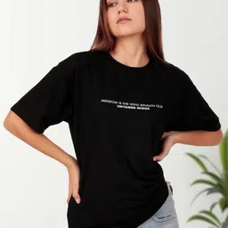 Untamed Clothing Women Typography Printed Round Neck Cotton Relaxed Fit T-shirt-image-33