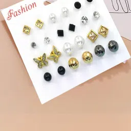 NAVJAI Set of 12 Beaded Studs Earrings-picture-23
