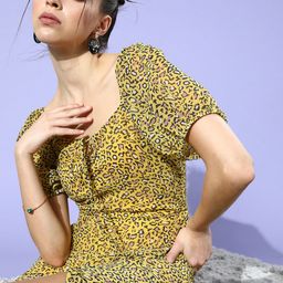 DODO & MOA Women Yellow Animal Puff Sleeves Dress-picture-43
