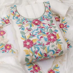 KALINI Embroidered Pure Silk Semi-Stitched Dress Material-image-42