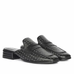 Saint G Women Studded Black Leather Loafers-image-0
