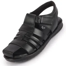 fausto Men's Genuine Leather Multi Strap Hook and Loop Closed Toe Fisherman Roman Sandals image 1