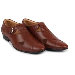 fausto Men's Peshawari Leather Sandals for Day Long Comfort|Outfit|Evening|Outdoor|Casual|Fashion|Trending|Lightweight with Anti Skid TPR Sole image 5