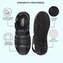 fausto Men's Genuine Leather Multi Strap Hook and Loop Closed Toe Fisherman Roman Sandals image 3