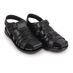 fausto Men's Genuine Leather Multi Strap Hook and Loop Closed Toe Fisherman Roman Sandals image 5