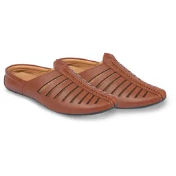 fausto FAUSTOMen's Laser Cut Back Open Evening Party Ethnic Mules Slip On Shoes image 3