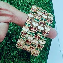 Anouk Set Of 4 Copper-Plated Enamelled & Stone-Studded Bangles image 3