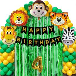 Bubble Trouble 4 Year Jungle Theme Birthday Decoration Kit Boys Green Yellow - Pack of 37-picture-14