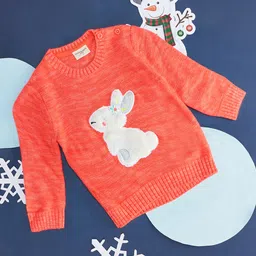 Pantaloons Baby Full Sleeves Rabbit Detailed Pullover  Sweaters - Coral Orange-image-16