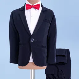 Robo Fry Woven Full Sleeves 3 Piece Party Suit with Bow - Navy Blue-picture-20