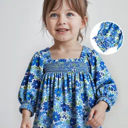 Babyhug Rayon Woven Full Sleeves Top With Floral Print - Blue-picture-29