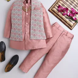 Ahhaaaa Silk Blend Full Sleeves Solid Kurta Pyjama With Floral Embroidered Jacket Set - Pink-picture-18