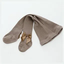 Kidofash Cotton Bow Applique Detailed Ribbed Stockings - Dark Brown-picture-23