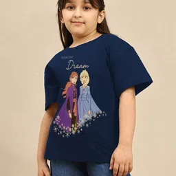Kidsville Cotton Disney Frozen Featuring Half Sleeves Elsa & Anna Printed Tee - Navy Blue-picture-10