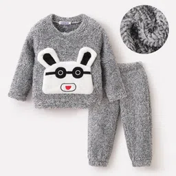 Mark & Mia Full Sleeves Winter Wear Night Suit with Bunny Applique - Grey-picture-18
