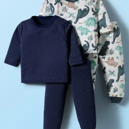 Kidi Wav Cotton Knit Pack Of 2 Full Sleeves Dinosaur & Polka Dots Printed Tee & Jogger Set - Multi Colour-picture-40