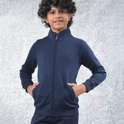 CRIMSOUNE CLUB Cotton Woven Full Sleeves Solid Light Winter Jacket - Navy Blue-picture-18