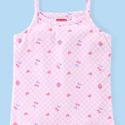 Babyhug 100% Cotton Sleeveless Slips Cherry & Floral Print Pack of 3- Pink Blue & White image 2
