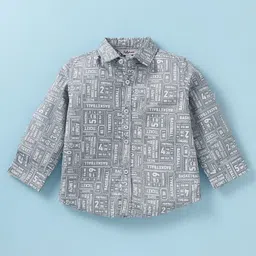 ToffyHouse Poplin Woven Full Sleeves Text Printed Party Shirt & Trouser With Bow & Suspender - Tan image 2