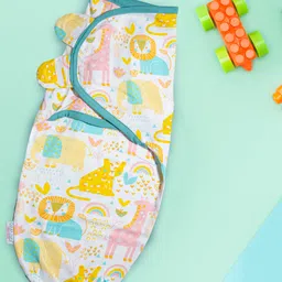 Polka Tots Cotton Jungle & Wave Print Swaddle Wrap For New Born Baby - Multicolor - Set Of 2 image 2