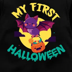 The Peppy Tend Halloween Theme 100% Cotton Full Sleeves My First Halloween Text Printed Romper - Black image 4