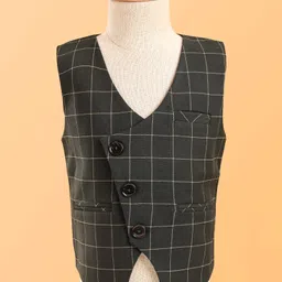 Robo Fry Woven Full Sleeves Checks 3 Piece Party Suit With Bow - Black & White image 4