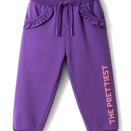 Babyhug Terry Knit Full Sleeves Top & Joggers Set With Bow Print - Purple image 4