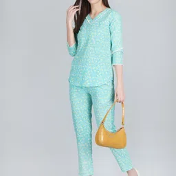 ANANDITA Floral Printed V-Neck Pure Cotton Top With Trouser image 2