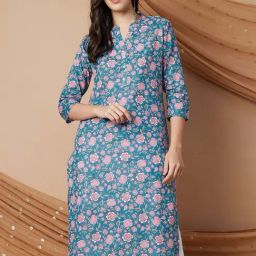 Melange by Lifestyle Blue Cotton Printed Straight Kurta-picture-31