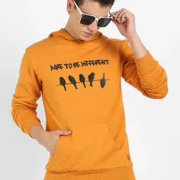 Campus Sutra Mustard Regular Fit Graphic Print Hooded Sweatshirt image 1