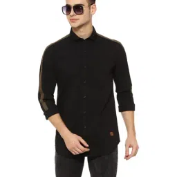 Campus Sutra Black & Olive Regular Fit Striped Shirt-image-34