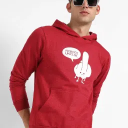 Campus Sutra Maroon Regular Fit Graphic Print Hooded Sweatshirt image 1