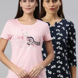 Kryptic Pink & Navy Cotton Printed T-Shirt - Pack Of 2 image 1