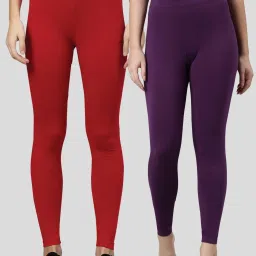 Kryptic Purple & Red Cotton Leggings - Pack Of 2 image 1