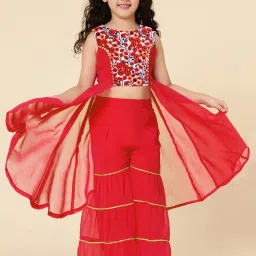 A.T.U.N. Kids Red & Cream Embroidered Kurta Set image 4