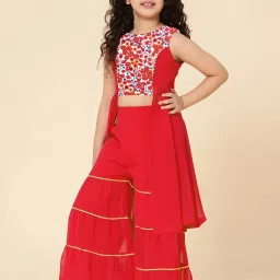 A.T.U.N. Kids Red & Cream Embroidered Kurta Set image 3