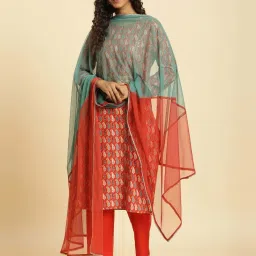 W Blue & Orange Plain Dupatta image 1