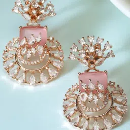 Karatcart Rose-gold-Plated Pink Cubic Zirconia Studded Drop Earrings for Women-image-17
