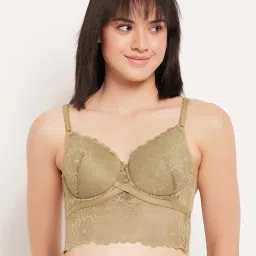 Clovia Green lace Regular fit Solid Bra Sets image 1