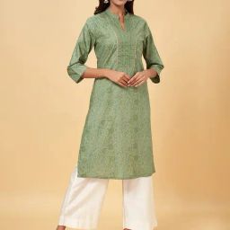 Rangmanch by Pantaloons Green Cotton Floral Print Straight Kurta-picture-43