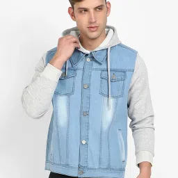 Campus Sutra Blue & Grey Regular Fit Hooded Jacket image 1