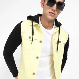 Campus Sutra Black & Yellow Regular Fit Hooded Jacket image 1