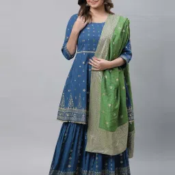 Aurelia Blue Printed Kurti Sharara Set With Dupatta image 1