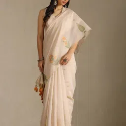 Soch Beige Chanderi Woven Design Saree With Stitched Blouse-image-20