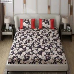 Monte Carlo Vibrant Black Polyester 130 TC Queen Bedsheet with 2 Pillow Covers image 1