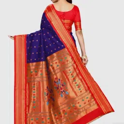 Varkala Silk Sarees Blue & Red Silk Woven Saree With Unstitched Blouse image 2