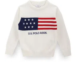 U.S. Polo Assn. Kids White Self Design Full Sleeves Sweater image 1