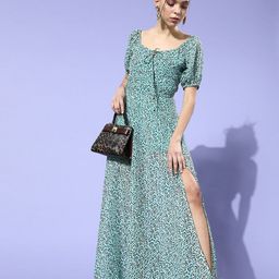 DODO & MOA Women Blue Animal Printed Puff Sleeves Dress-picture-35