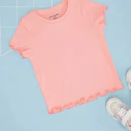 Pantaloons Junior Girls Candy Pink Cotton Solid T-Shirts-picture-27